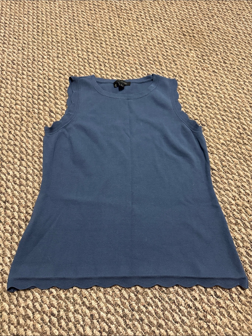 Ann Taylor Navy Scallop-Trim Sleeveless Knit Tank - Picture 1 of 6